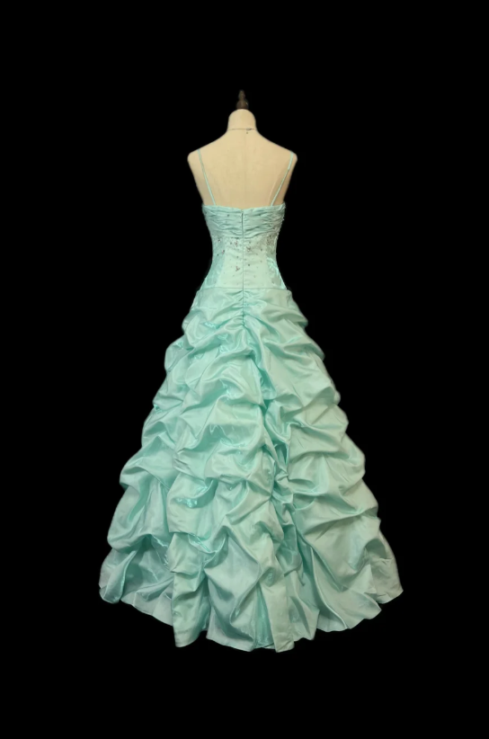 Gorgeous Spaghetti Strap Ball Gown Sleeveless Long Prom Dresses Taffeta Mint Green Quinceanera Dresses Sweet 16 Dress EP05146