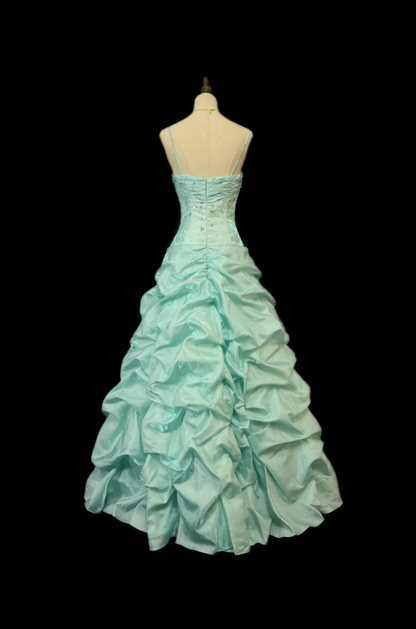 Gorgeous Spaghetti Strap Ball Gown Sleeveless Long Prom Dresses Taffeta Mint Green Quinceanera Dresses Sweet 16 Dress EP05146