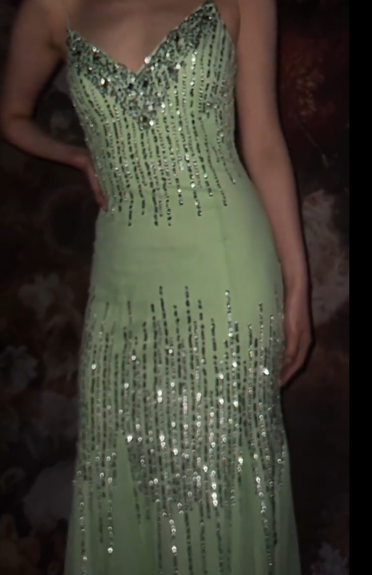 Elegant Spaghetti Straps Mermaid Long Prom Dresses Tulle Sequins Green Evening Dresses  EP05390