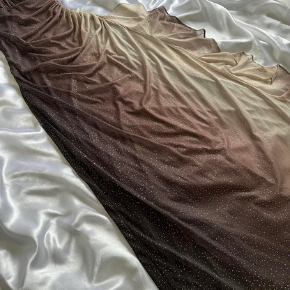 Vintage Halter Sheath Long Prom Dresses Glitter Chiffon Brown Evening Dresses Sleeveless Wedding Guest Dresses  EP05391