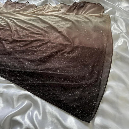 Vintage Halter Sheath Long Prom Dresses Glitter Chiffon Brown Evening Dresses Sleeveless Wedding Guest Dresses  EP05391