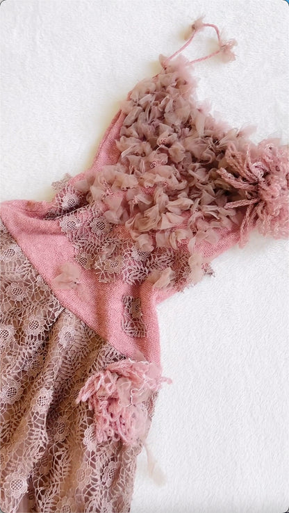 Vintage Spaghetti Straps A-Line Long Prom Dresses Applique Tulle Pink Evening Dresses  EP05393