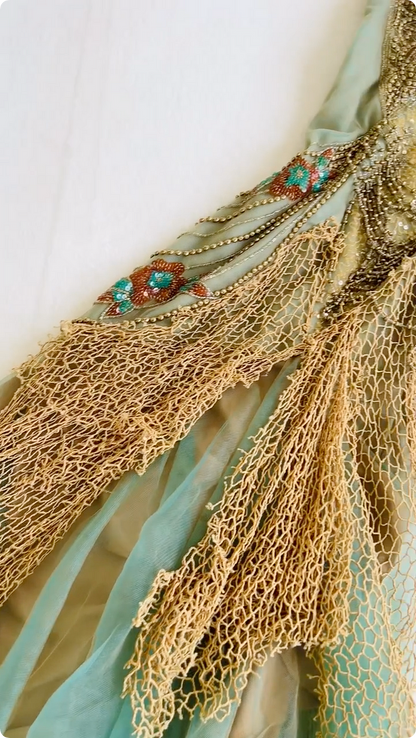 Vintage Spaghetti Straps Sheath Long Prom Dresses Beaded Tulle Evening Dresses  EP05395