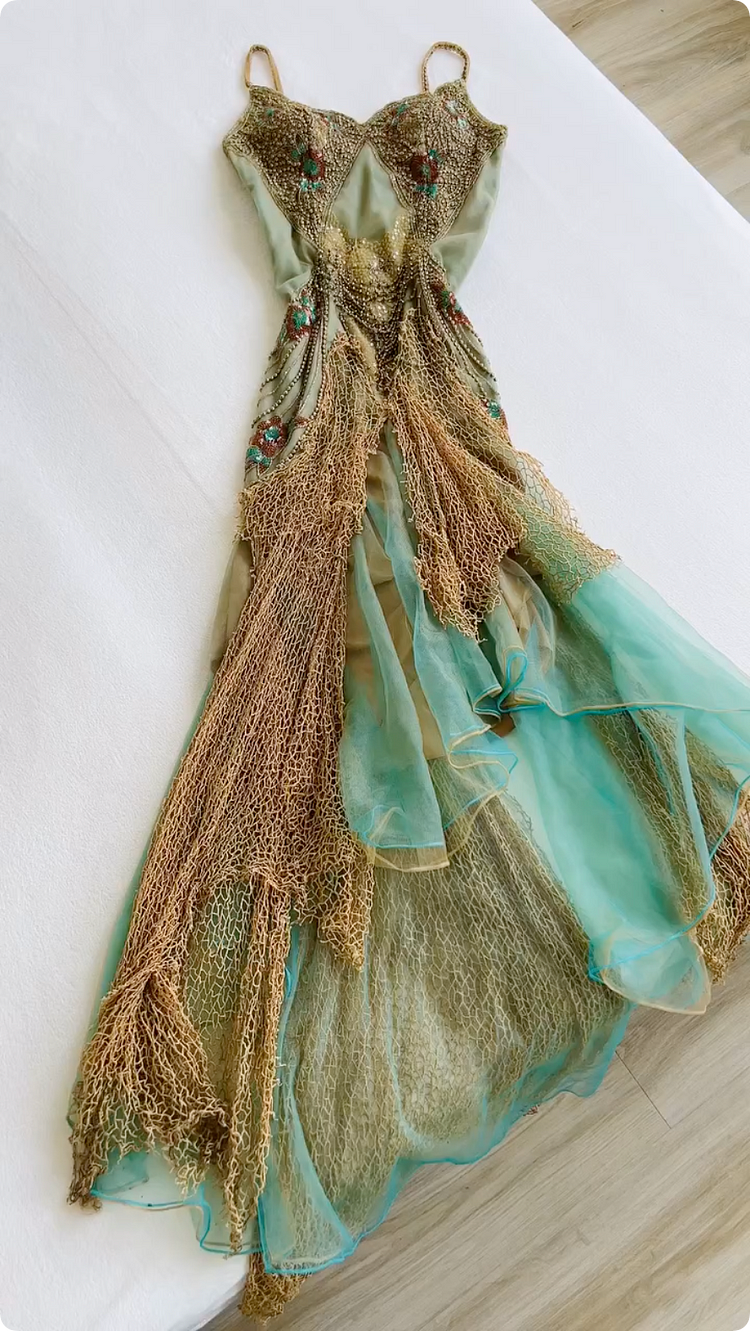 Vintage Spaghetti Straps Sheath Long Prom Dresses Beaded Tulle Evening Dresses  EP05395