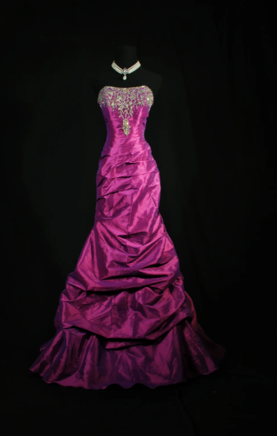 Elegant Strapless Sheath Long Prom Dresses Beaded Satin Pink Evening Dresses Sleeveless Pink Birthday Dresses EP05397