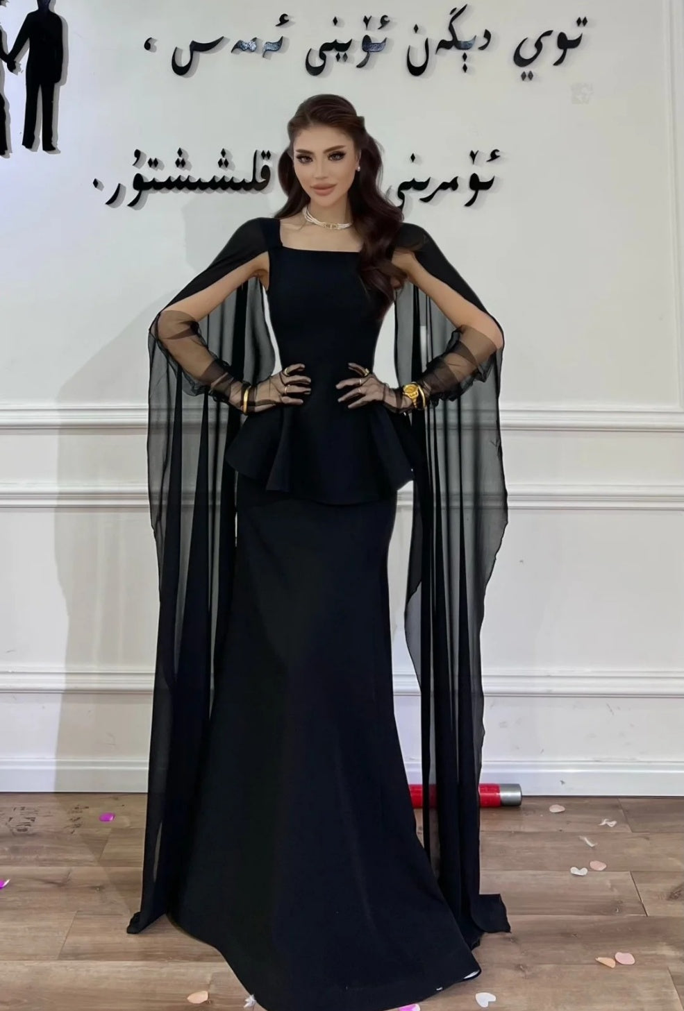 Elegant Square Neck Sheath Long Prom Dresses Satin Black Evening Dresses  EP05660