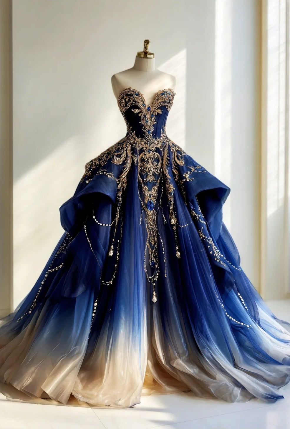 Gorgeous Sweetheart A-Line Long Prom Dresses Rhinstones Tulle Blue Quinceanera Dresses Blue Sweet 16 Dresses EP05662