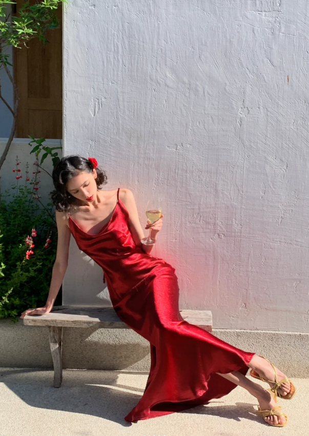 Sexy Spaghetti Straps Sheath Long Prom Dresses Satin Burgundy Bridesmaid Dresses EP05664