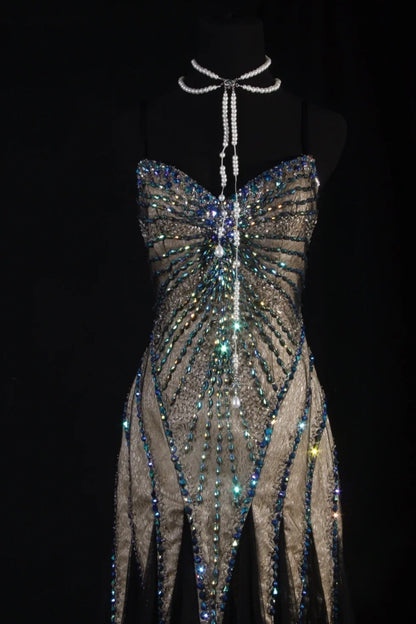 Gorgeous Strapless Sheath Long Prom Dresses Beaded Chiffon Brown Evening Dresses Sleeveless Brown Formal Dresses EP05668