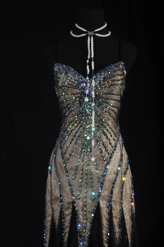 Gorgeous Strapless Sheath Long Prom Dresses Beaded Chiffon Brown Evening Dresses Sleeveless Brown Formal Dresses EP05668