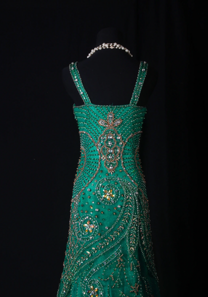 Chic Straps Mermaid Long Prom Dresses Beaded Tulle Green Evening Dresses Sleeveless Green Birthday Dresses EP05670