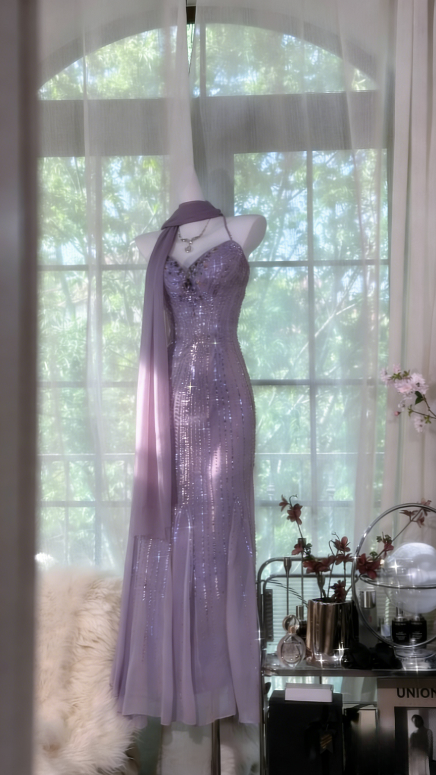 Chic Spaghetti Straps Sheath Long Prom Dresses Beaded Chiffon Champagne Evening Dresses Sleeveless Champagne Birthday Dresses EP05672