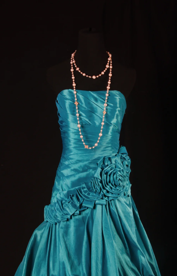 VVintage Strapless A-Line Long Prom Dresses Satin Turquoise Evening Dresses Sleeveless Turquoise Birthday Dresses EP05677