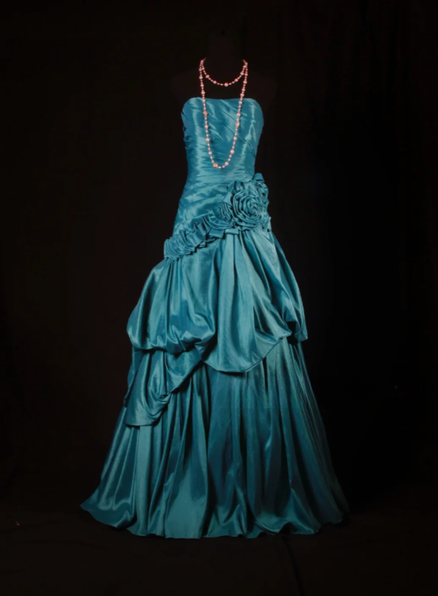 VVintage Strapless A-Line Long Prom Dresses Satin Turquoise Evening Dresses Sleeveless Turquoise Birthday Dresses EP05677