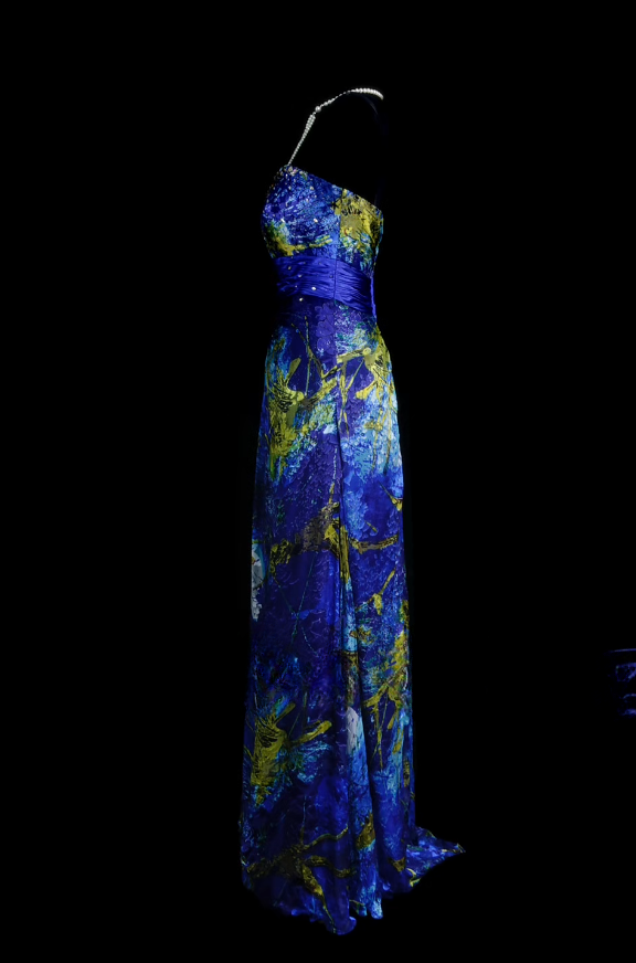 Vintage Strapless Sheath Long Prom Dresses Sleeveless Blue Birthday Dresses Chiffon Blue Evening Dresses   EP05691