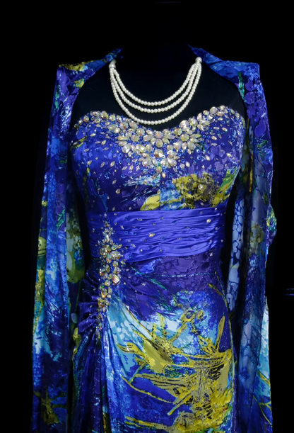 Vintage Strapless Sheath Long Prom Dresses Sleeveless Blue Birthday Dresses Chiffon Blue Evening Dresses   EP05691