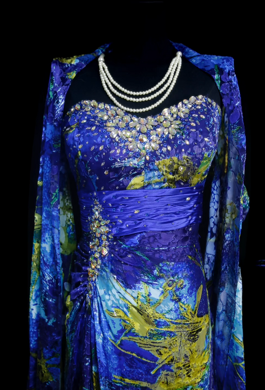 Vintage Strapless Sheath Long Prom Dresses Sleeveless Blue Birthday Dresses Chiffon Blue Evening Dresses   EP05691