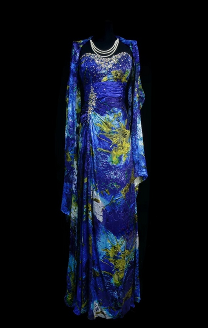 Vintage Strapless Sheath Long Prom Dresses Sleeveless Blue Birthday Dresses Chiffon Blue Evening Dresses   EP05691