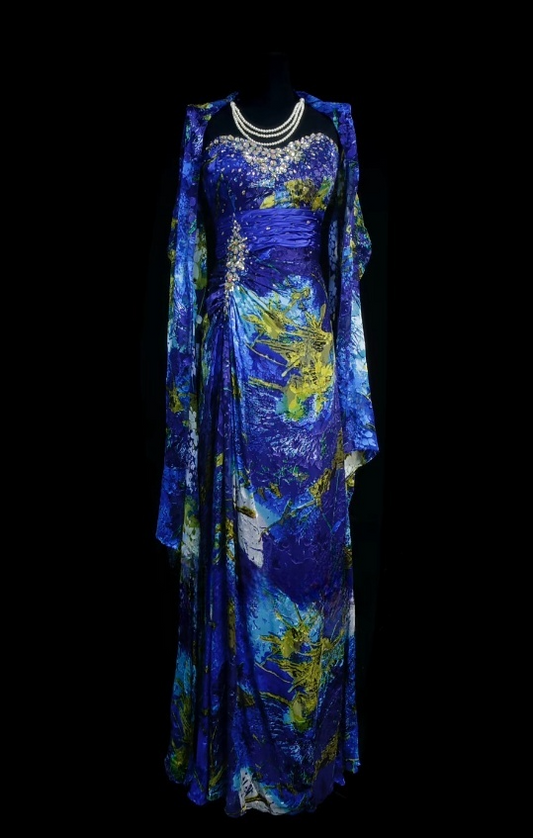 Vintage Strapless Sheath Long Prom Dresses Sleeveless Blue Birthday Dresses Chiffon Blue Evening Dresses   EP05691