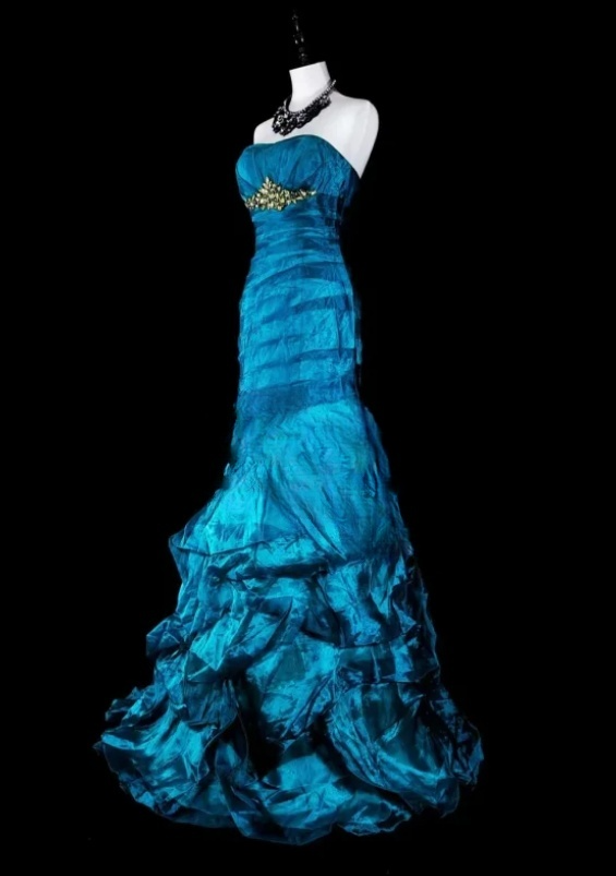 Sexy Strapless Sheath Long Prom Dresses Sleeveless Party Dresses Tulle Blue Evening Dresses  EP05695