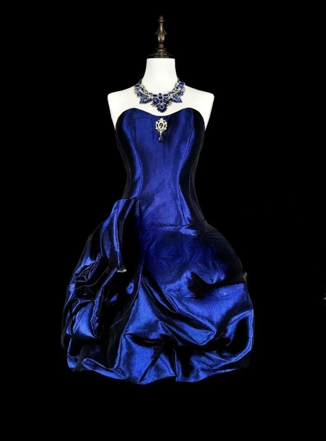 Fairy Strapless A-Line Short Prom Dresses Satin Sleeveless Party Dresses Blue Birthday Dresses EP05702