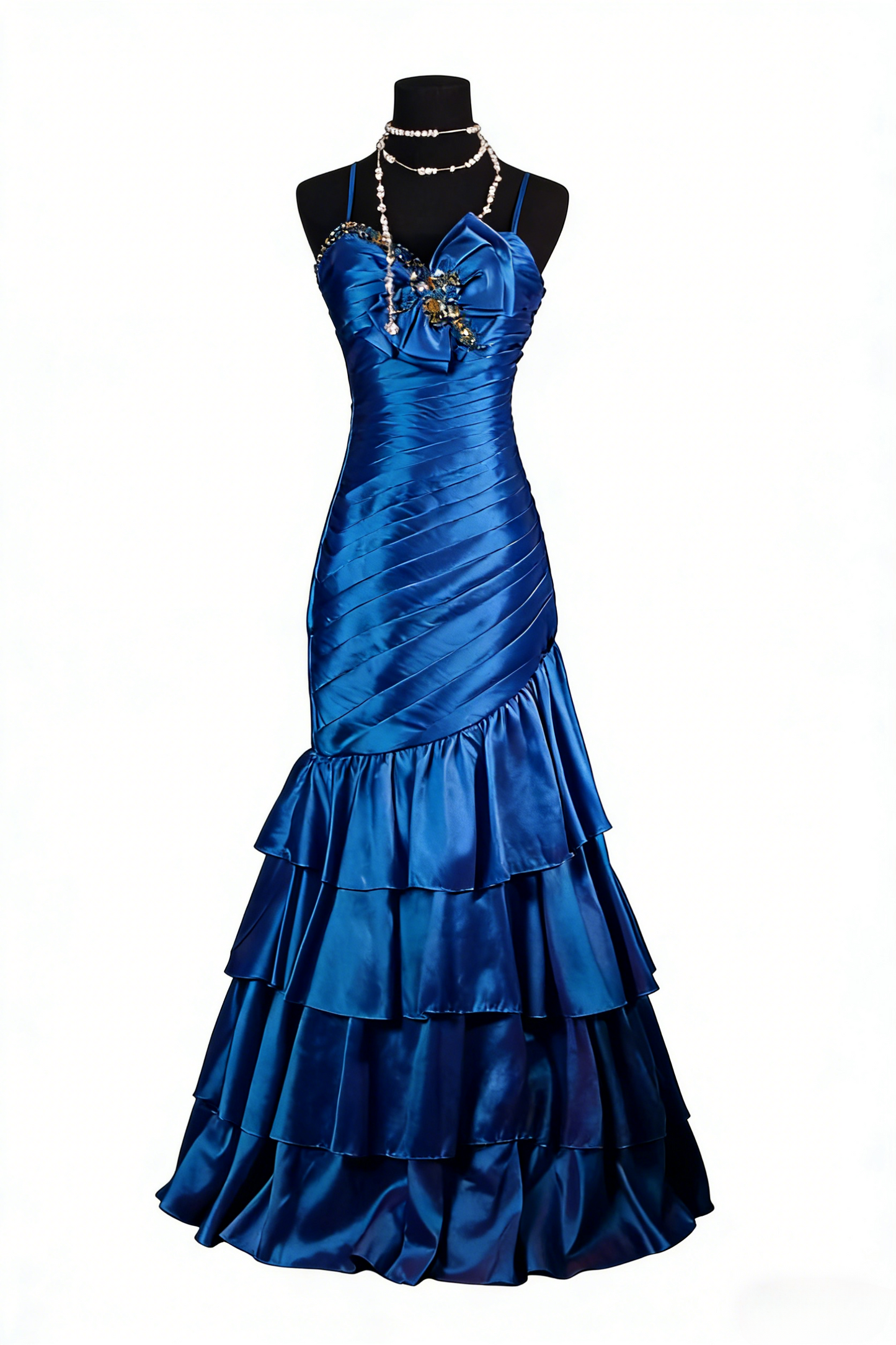 Fairy Spaghetti Straps Sheath Long Prom Dresses Satin Sleeveless Evening Dresses Teal Birthday Dresses EP05703