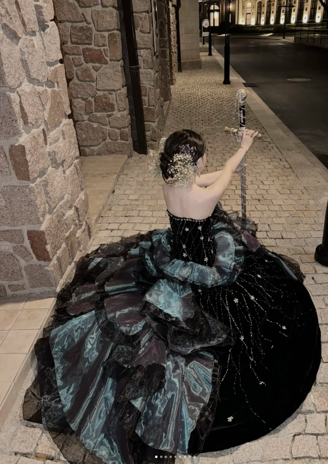 Fairy Strapless Ball Gown Long Prom Dresses Tulle Sleeveless Quinceanera Dresses Black Sweet 16 Dresses EP05705