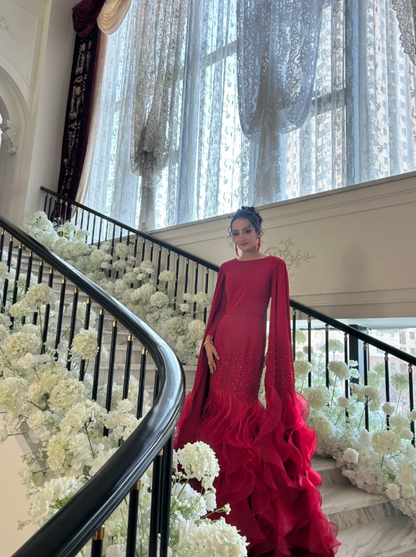 Elegant Sheath Long Prom Dresses Chiffon Burgundy Wedding Guest Dresses EP05706