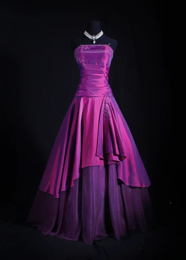 Cute Strapless A-Line Long Prom Dresses Satin Fuchsia Evening Dresses Sleeveless Fuchsia Birthday Dresses EP05708