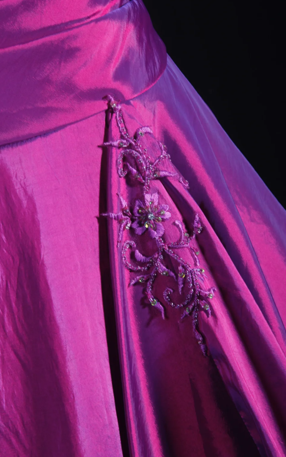 Cute Strapless A-Line Long Prom Dresses Satin Fuchsia Evening Dresses Sleeveless Fuchsia Birthday Dresses EP05708