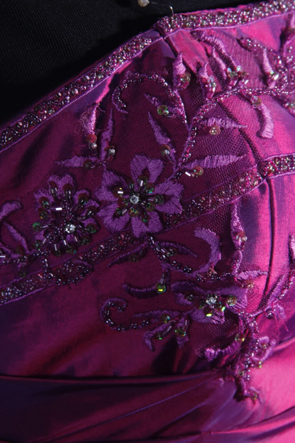 Cute Strapless A-Line Long Prom Dresses Satin Fuchsia Evening Dresses Sleeveless Fuchsia Birthday Dresses EP05708