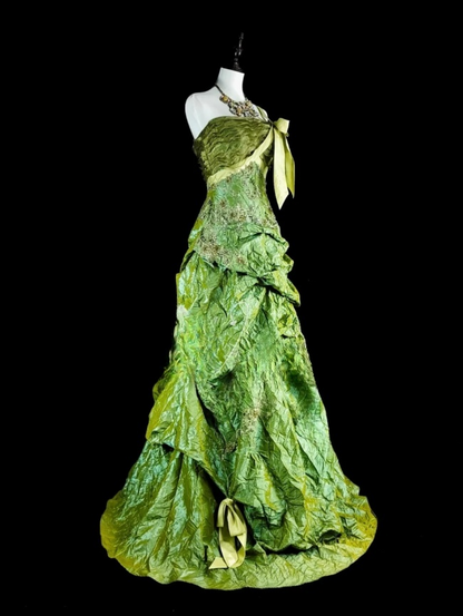 Cute One-shoulder Sheath Long Prom Dresses Satin Green Evening Dresses Sleeveless Green Birthday Dresses EP05709