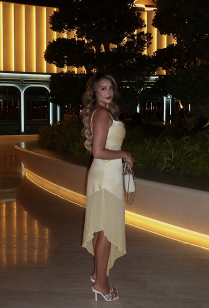 Fashion Yellow Sheath Prom Dresses Spaghetti Straps Chiffon Sleeveless Birthday Dresses EP05722