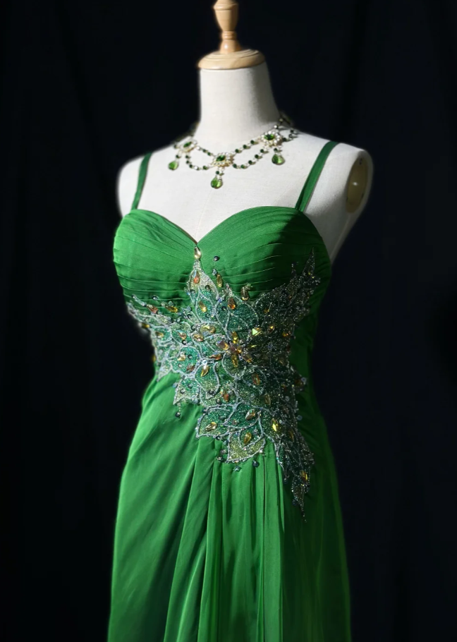 Sexy Green Sheath Long Prom Dresses Spaghetti Straps Satin Sleeveless Birthday Dresses  EP05724