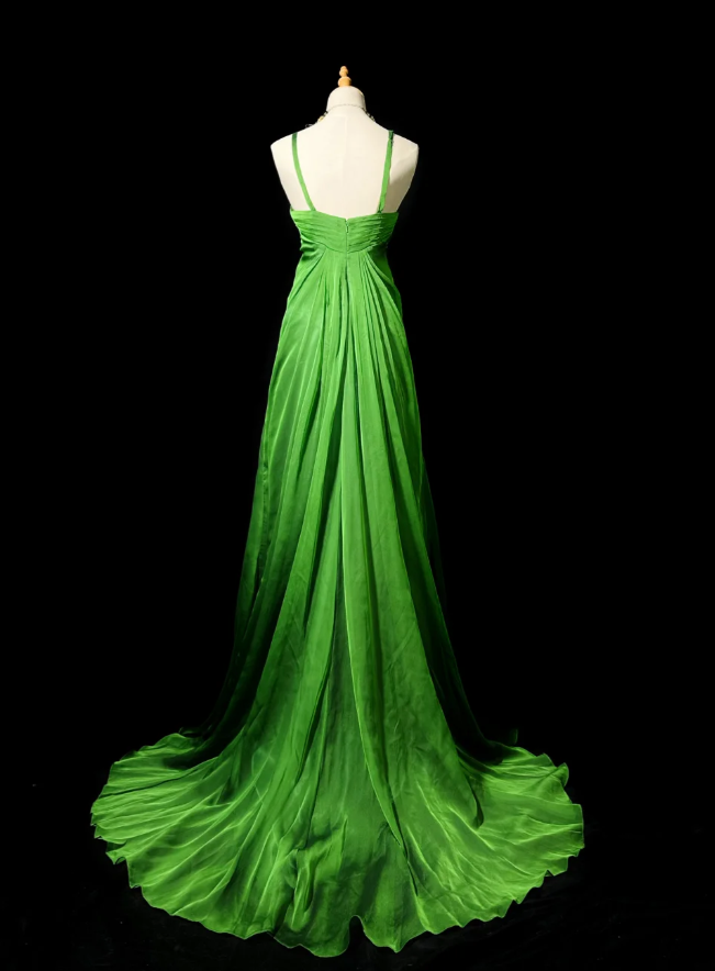 Sexy Green Sheath Long Prom Dresses Spaghetti Straps Satin Sleeveless Birthday Dresses  EP05724