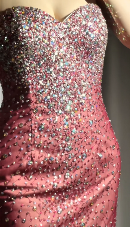 Sparkly Sequin Mermaid Evening Gowns Vintage Burgundy Beaded Tulle Formal Dress Elegant Sweetheart Neck Prom Dress ED03925
