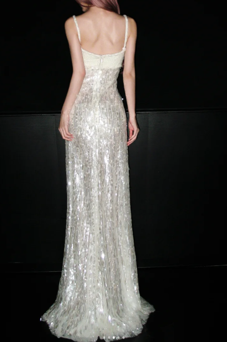 Robes d'anniversaire élégantes bleu dégradé, col en V, paillettes, mousseline, fourreau, robes de bal, robes de soirée ED04456