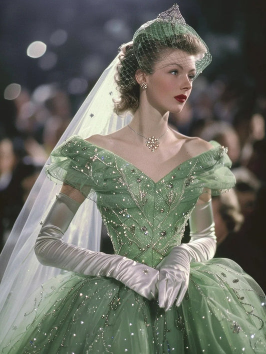 Green A-Line Long Prom DressesTulle Beaded Fairy Sweet 16 Dresses Off-shoulder Birthday Dresses EP05776