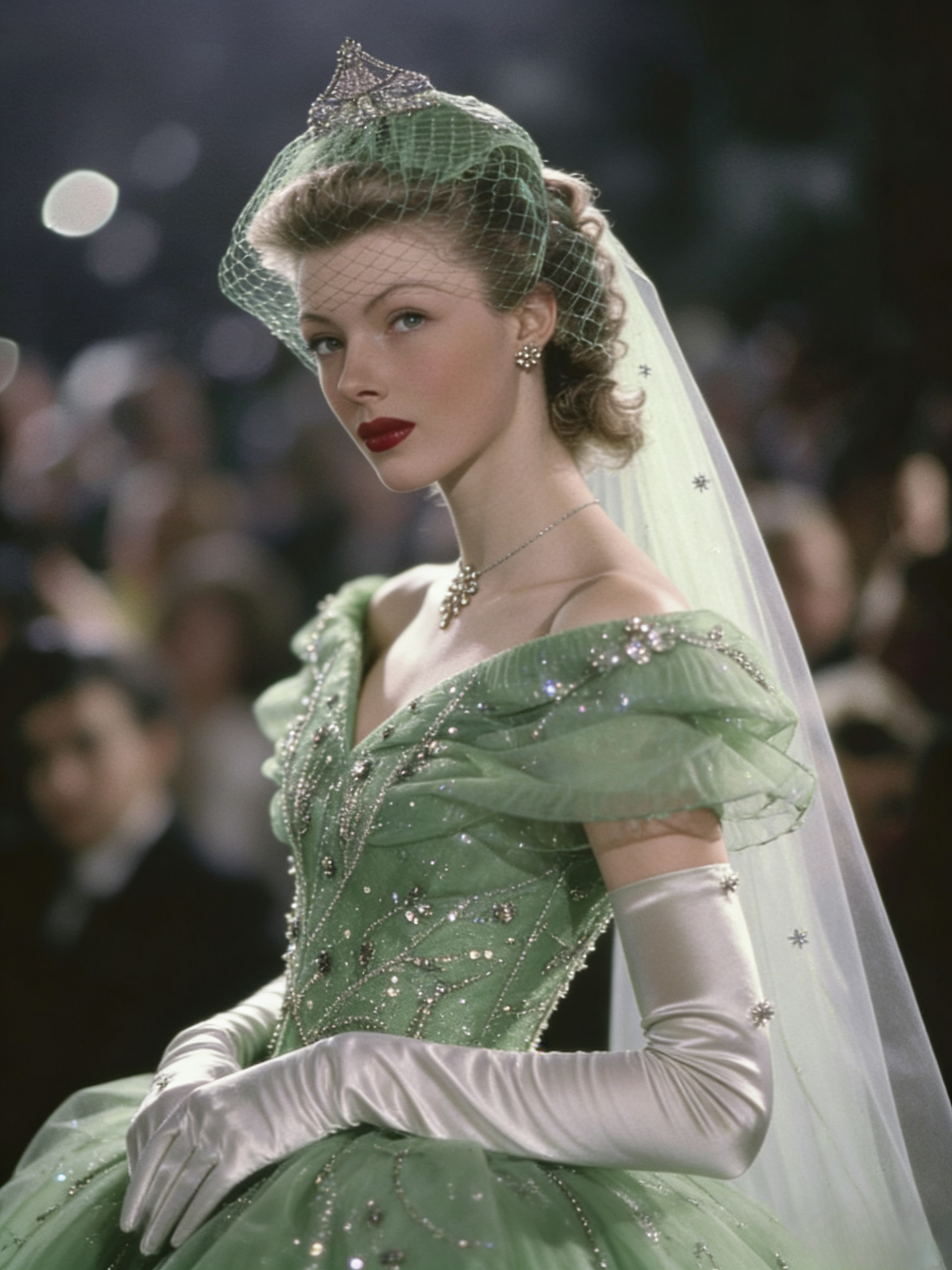 Green A-Line Long Prom DressesTulle Beaded Fairy Sweet 16 Dresses Off-shoulder Birthday Dresses EP05776