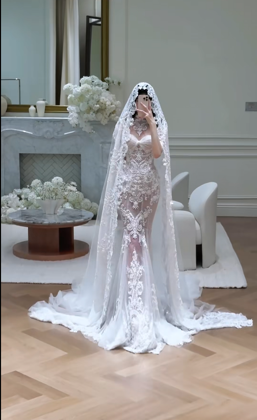 Luxury High Neck Mermaid Long Wedding Dresses Tulle Applique White Bridal Gowns Short Sleeves Bridal Dresses EP05699