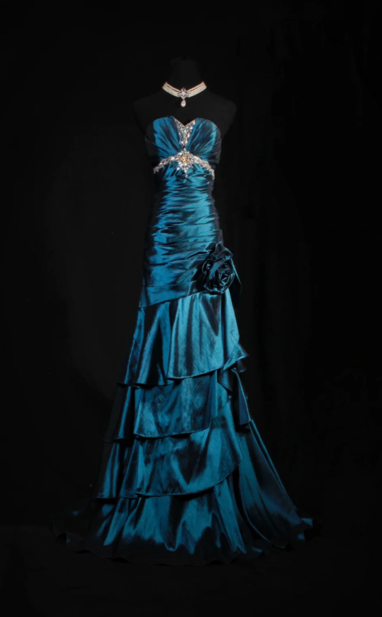 Vintage Teal Sheath Long Prom Dresses Satin Strapless Formal Dresses Sleeveless Evening Dresses EP06006