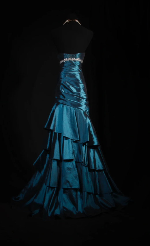 Vintage Teal Sheath Long Prom Dresses Satin Strapless Formal Dresses Sleeveless Evening Dresses EP06006