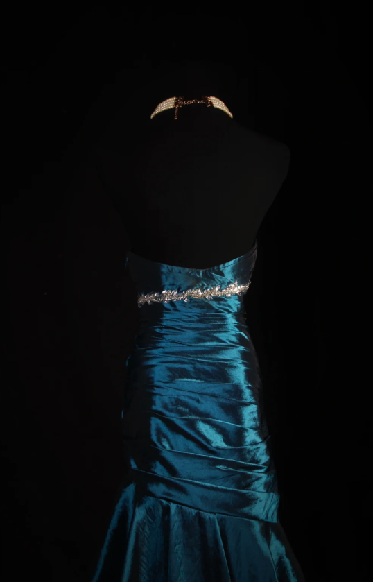 Vintage Teal Sheath Long Prom Dresses Satin Strapless Formal Dresses Sleeveless Evening Dresses EP06006