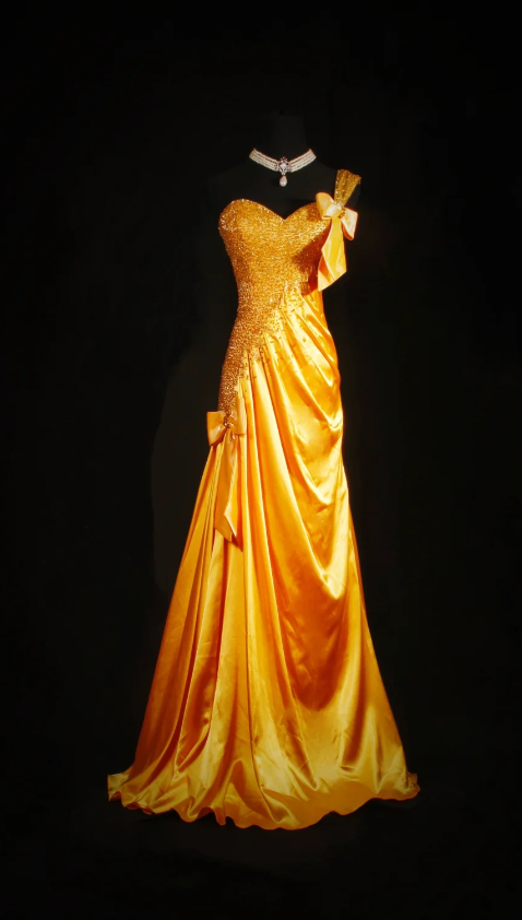 Gorgeous Yellow Sheath Long Prom Dresses Beaded Satin One-shoulder Formal Dresses Sleeveless Evening Dresses EP06008