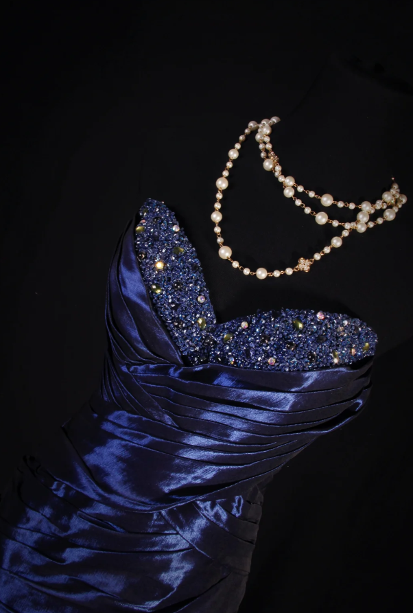 Gorgeous Navy Blue Sheath Long Prom Dresses Satin Sweetheart Formal Dresses Sleeveless Evening Dresses EP06009