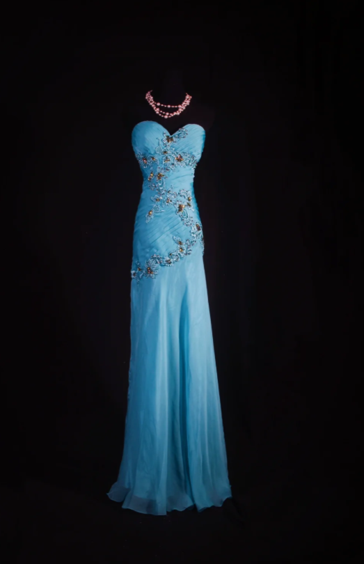 Gorgeous Pale Blue Sheath Long Prom Dresses Chiffon Beaded Sweetheart Formal Dresses Sleeveless Evening Dresses EP06011