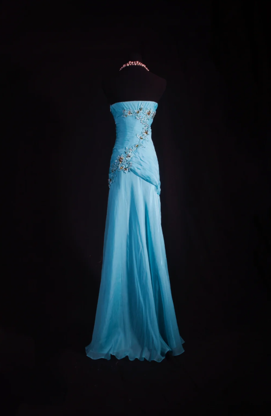 Gorgeous Pale Blue Sheath Long Prom Dresses Chiffon Beaded Sweetheart Formal Dresses Sleeveless Evening Dresses EP06011