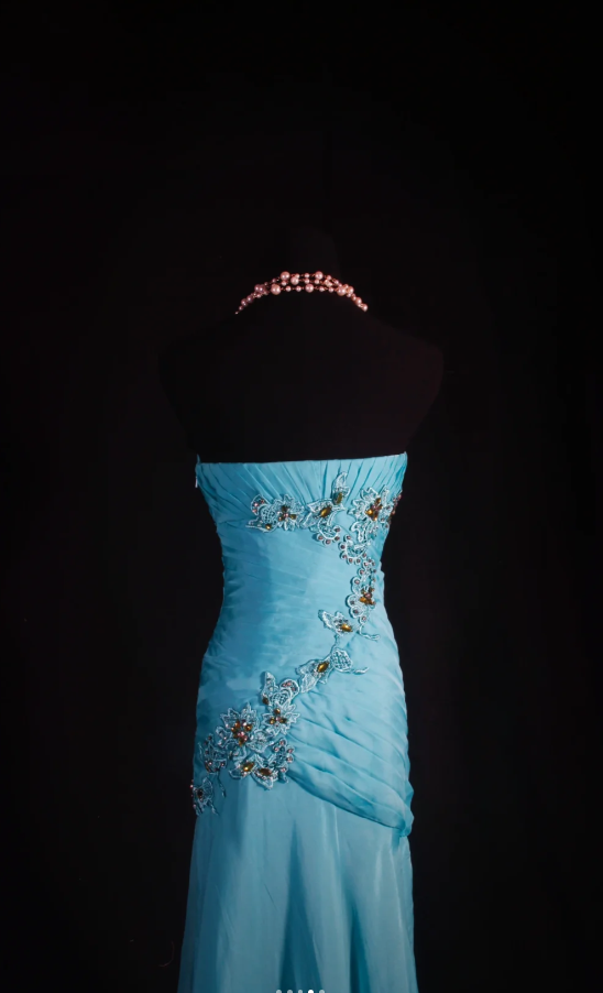 Gorgeous Pale Blue Sheath Long Prom Dresses Chiffon Beaded Sweetheart Formal Dresses Sleeveless Evening Dresses EP06011