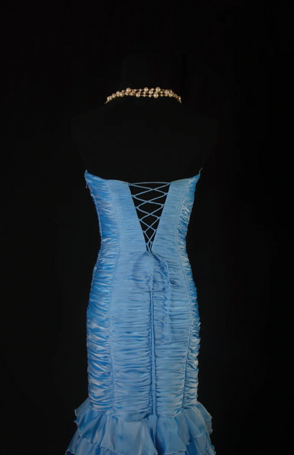Gorgeous Pale Blue Sheath Long Prom Dresses Chiffon Strapless Formal Dresses Sleeveless Evening Dresses EP06012