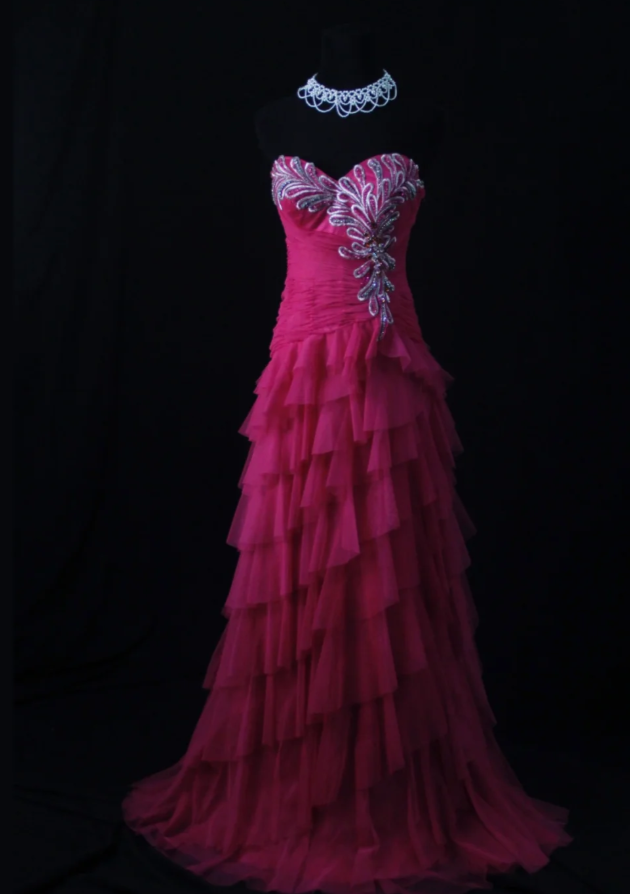 Gorgeous Hot Pink Sheath Long Prom Dresses Chiffon Sweetheart Formal Dresses Sleeveless Evening Dresses EP06013